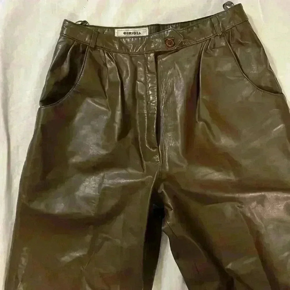 Christa,100% Leather pants. Brown,good condition.Waist 28”,Rise 13”,Inseam 27.5” - Picture 7 of 8